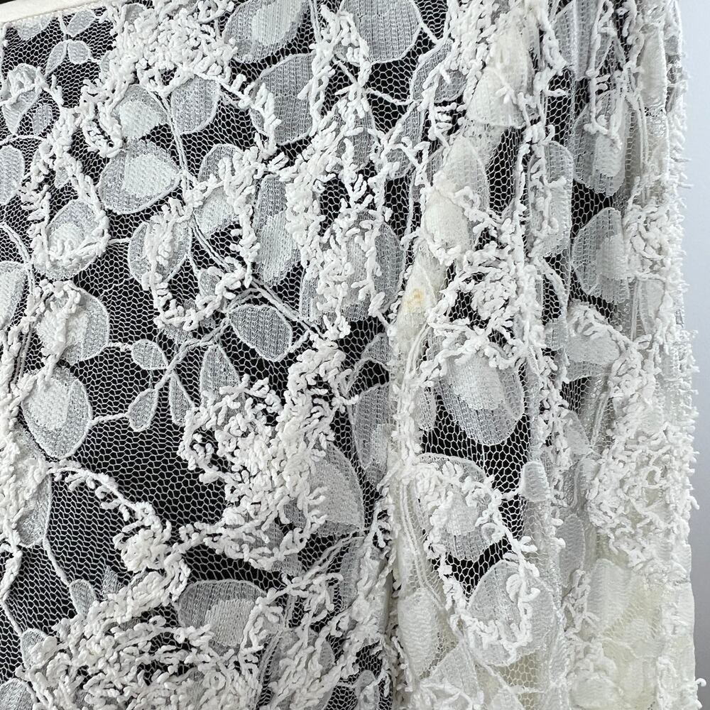 WORTH NY White Floral Lace Sheer Long Sleeve Blouse Button Cuffs Side Zip 2 XS - Picture 4 of 10